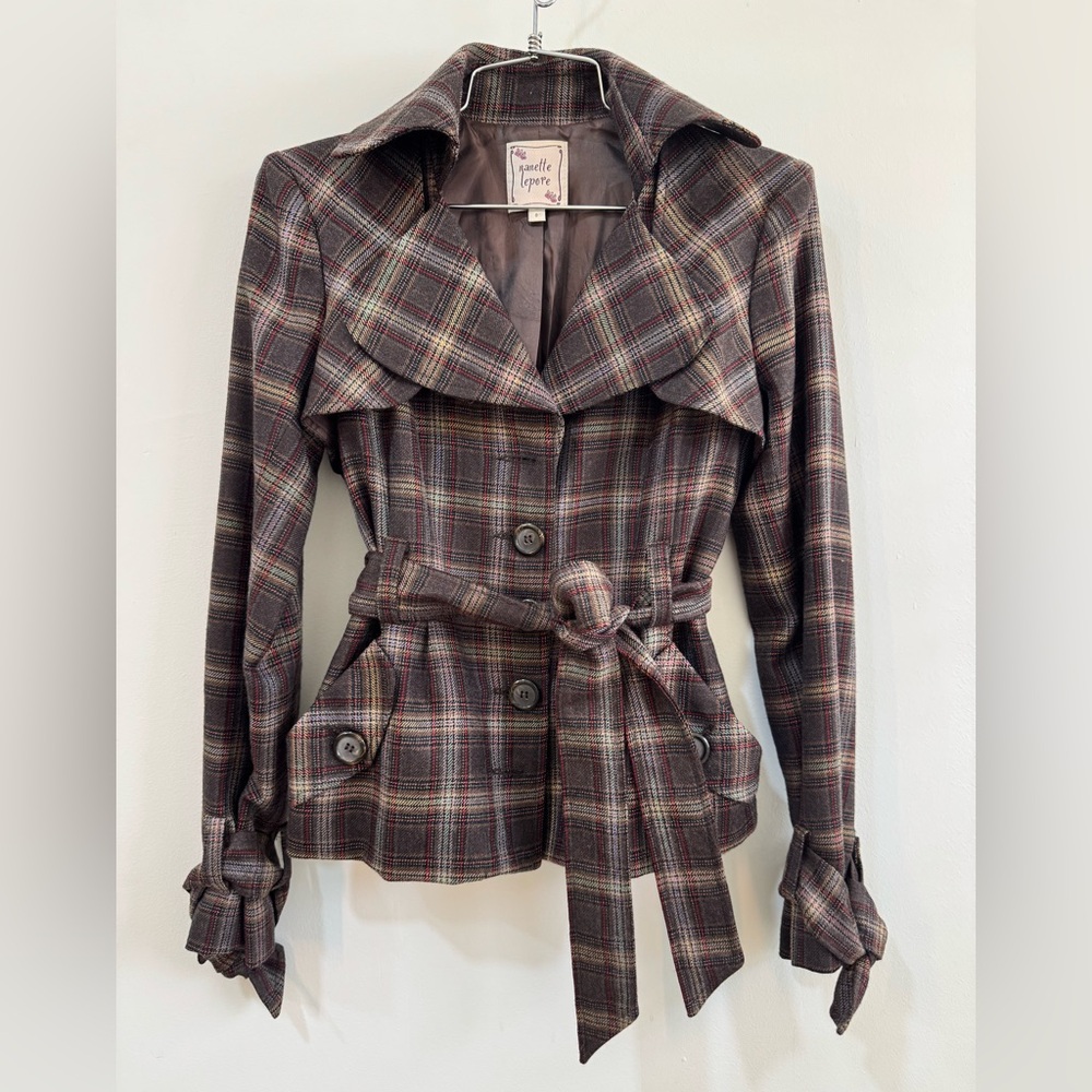 Nanette Lepore Women's Plaid Belted cropped Jacket